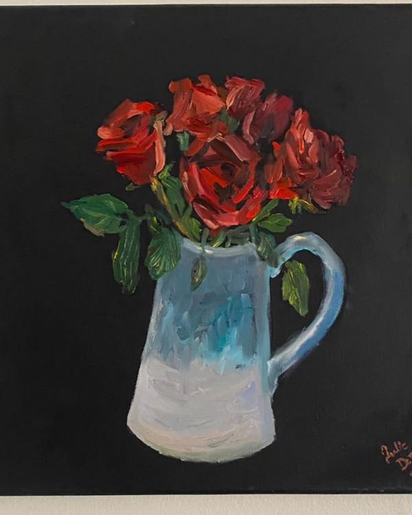 Roses in Blue Pitcher