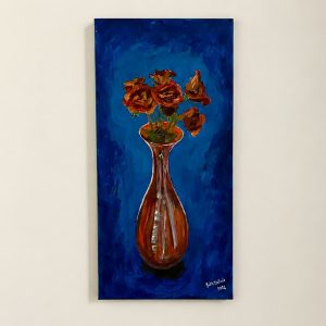 Wilting Roses in a Tall Vase
